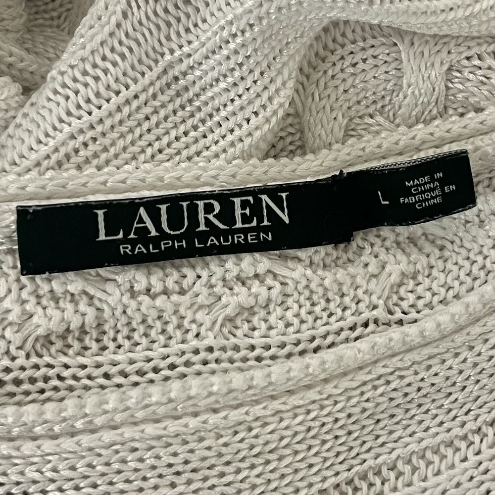 Lauren Ralph Lauren Sweater Top Large White Cable Knit Short Sleeve Black Label - Picture 6 of 10